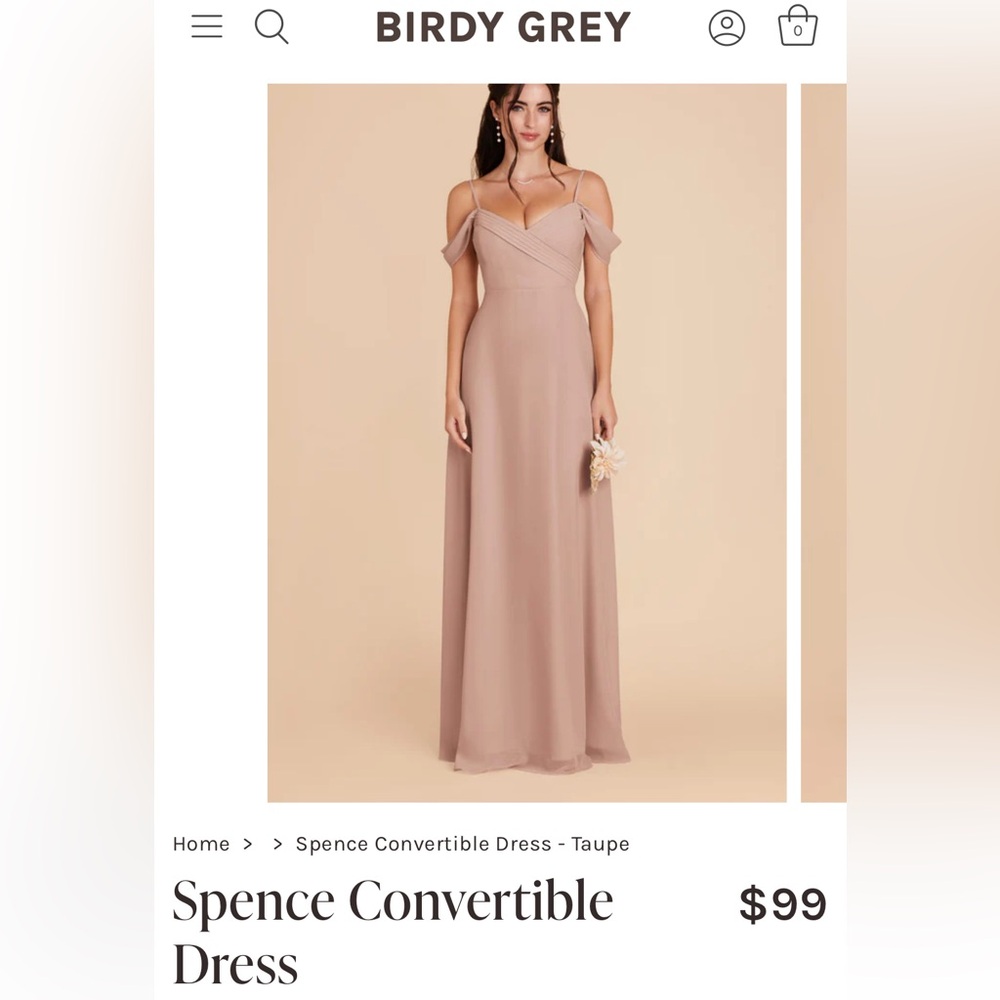 Birdy Grey Spence Convertible dress in Chiffon Taupe; worn once. Like new!